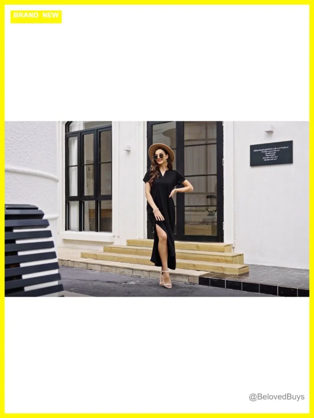 Women's Maxi Dress V-Neck Short Sleeve with Pockets Summer Casual